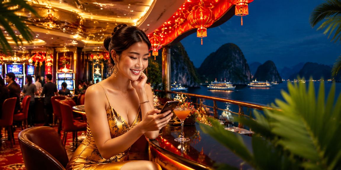 Du khách tại Hạ Long dùng điện thoại nạp tiền vào tài khoản nohuwin trong dịp Tết