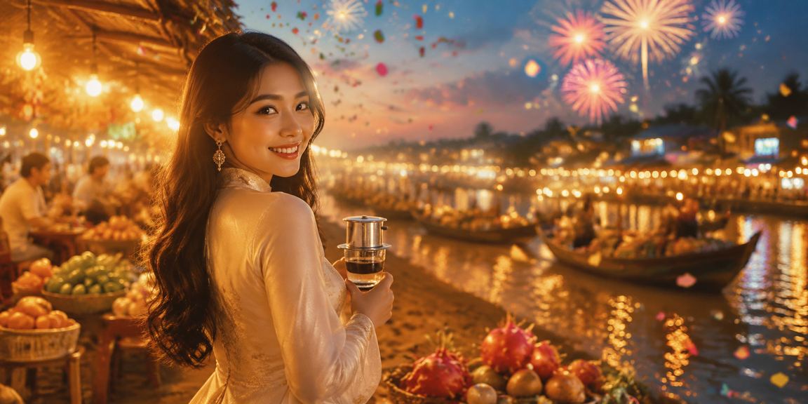 Người dùng vùng Mekong thưởng thức cà phê và kiểm tra ưu đãi VIP trên điện thoại tại nohuwin