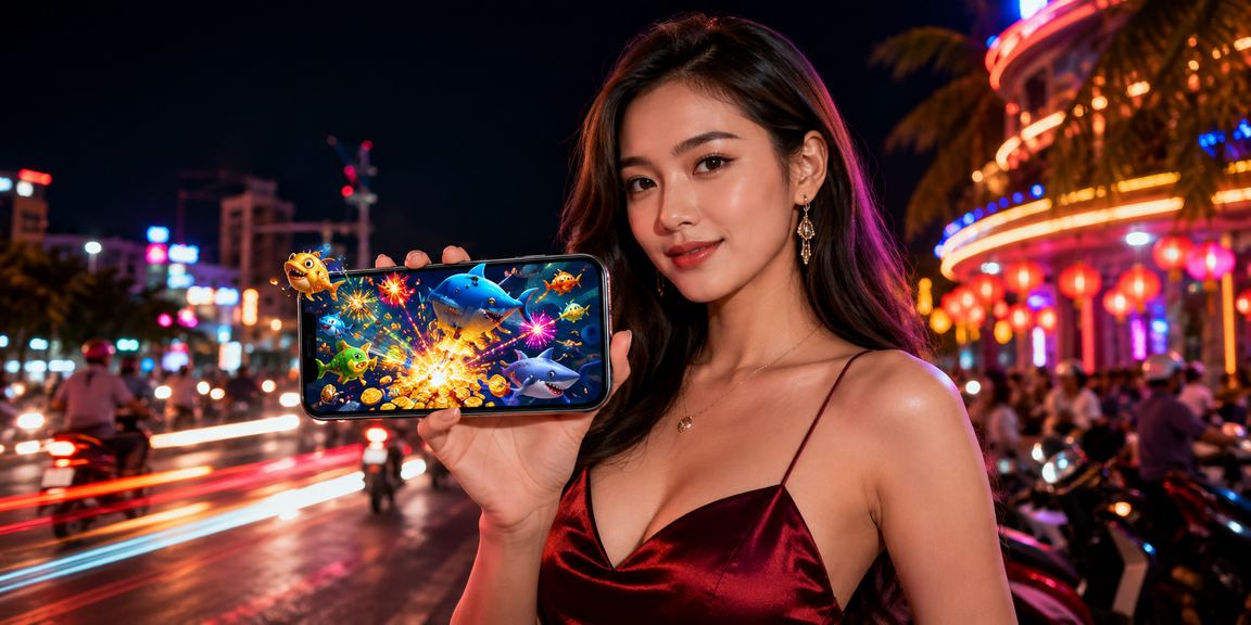 Người chơi tại chợ đêm Nha Trang thử game bắn cá trên điện thoại qua ứng dụng nohuwin